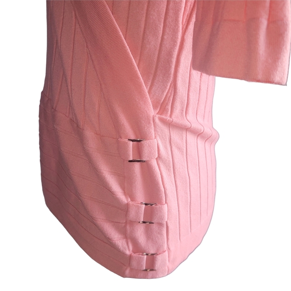 Le Chateau Light Pink Ribbed Wrap Short Sleeve Top L - Picture 5 of 7
